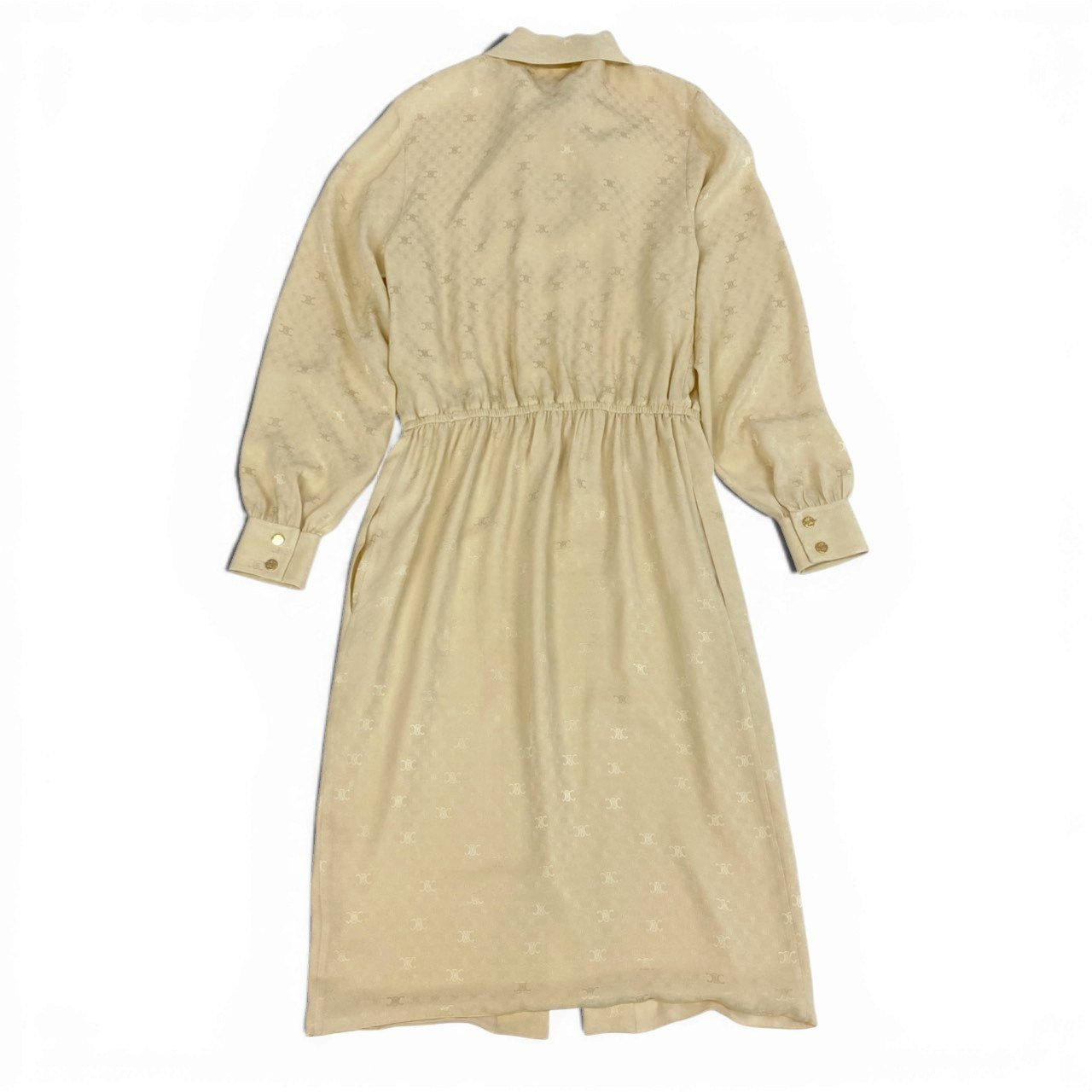 b23 CELINE セリーヌ ラヴァリエール トリオンフ柄 ボウタイ シルクワンピース ロングワンピース サイズ36 アイボリー レディース 女性用ta1