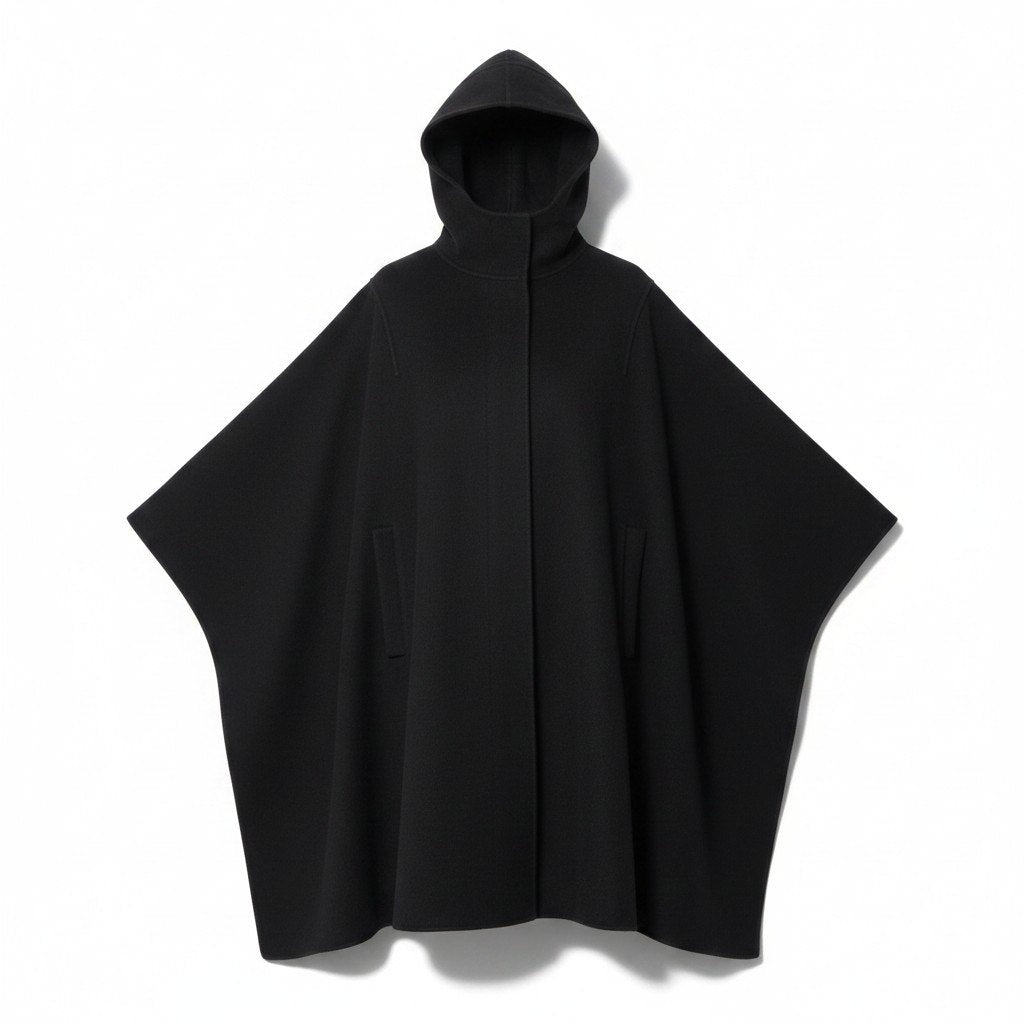 Eh1 【美品】JIL SANDER ケープコート ロングコート ポンチョ イタリア製 32サイズ ブラック ウール100％ ブラックu02t