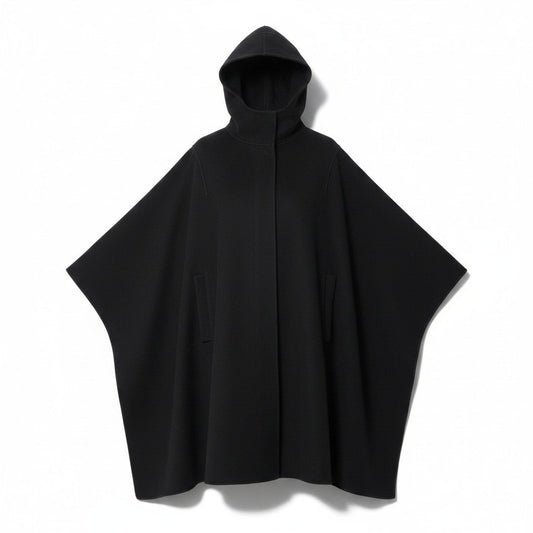 Eh1 【美品】JIL SANDER ケープコート ロングコート ポンチョ イタリア製 32サイズ ブラック ウール100％ ブラックu02t