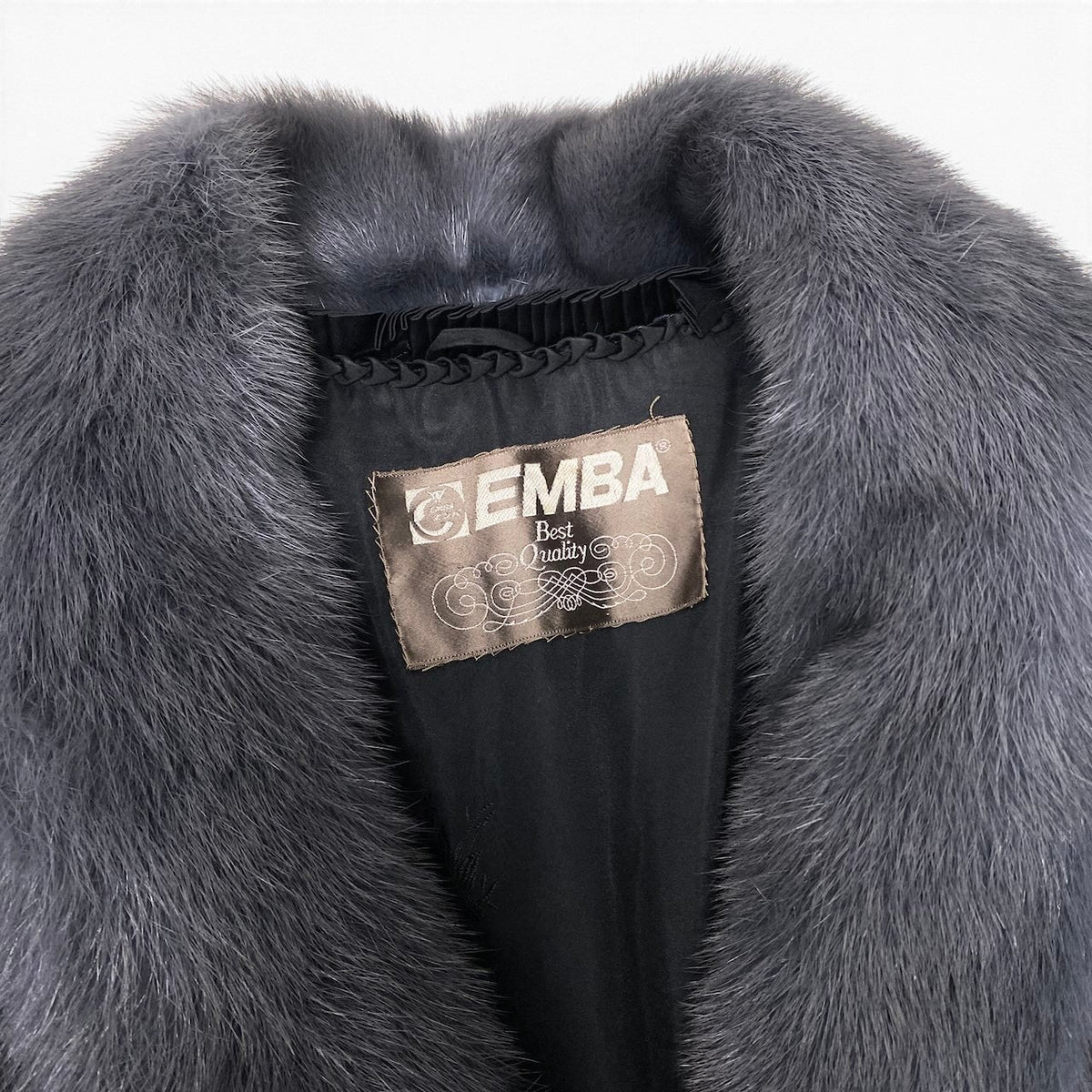 18i20 EMBA エンバ 染め 袖段 ミンクファーコート サイズ13 ブルーグレー 本毛皮 Dyed Mink Fur Coat リアルファーt18r