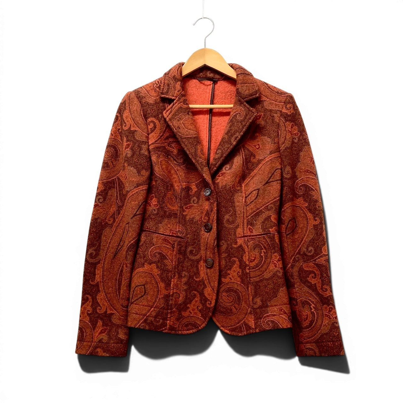 9f17 ETRO エトロ テーラードジャケット ウールジャケット ペイズリー柄 総柄 サイズ44 オレンジ ブラウン レディース 女性用u02t