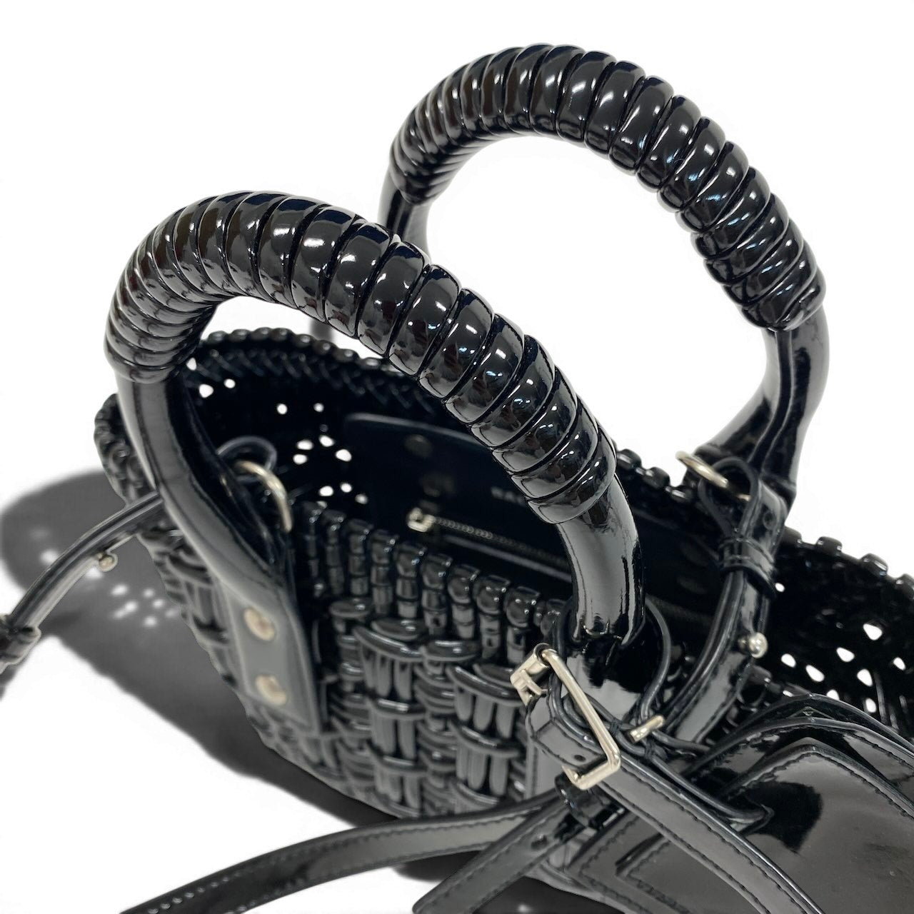 e4 《極美品》 BALENCIAGA バレンシアガ 2WAY ビストロ XXS バスケットバッグ ブラック Bistro Basket Bag Blackt18r