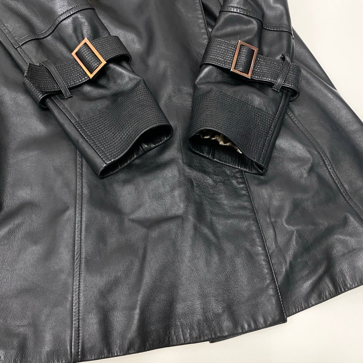 Eh1 DOLCE&GABBANA ドルチェアンドガッバーナ ラムレザーコート シルクレオパード Lambskin Leather Coat Silk Leopard Print Lining 42 ブラック ベルト付t18r