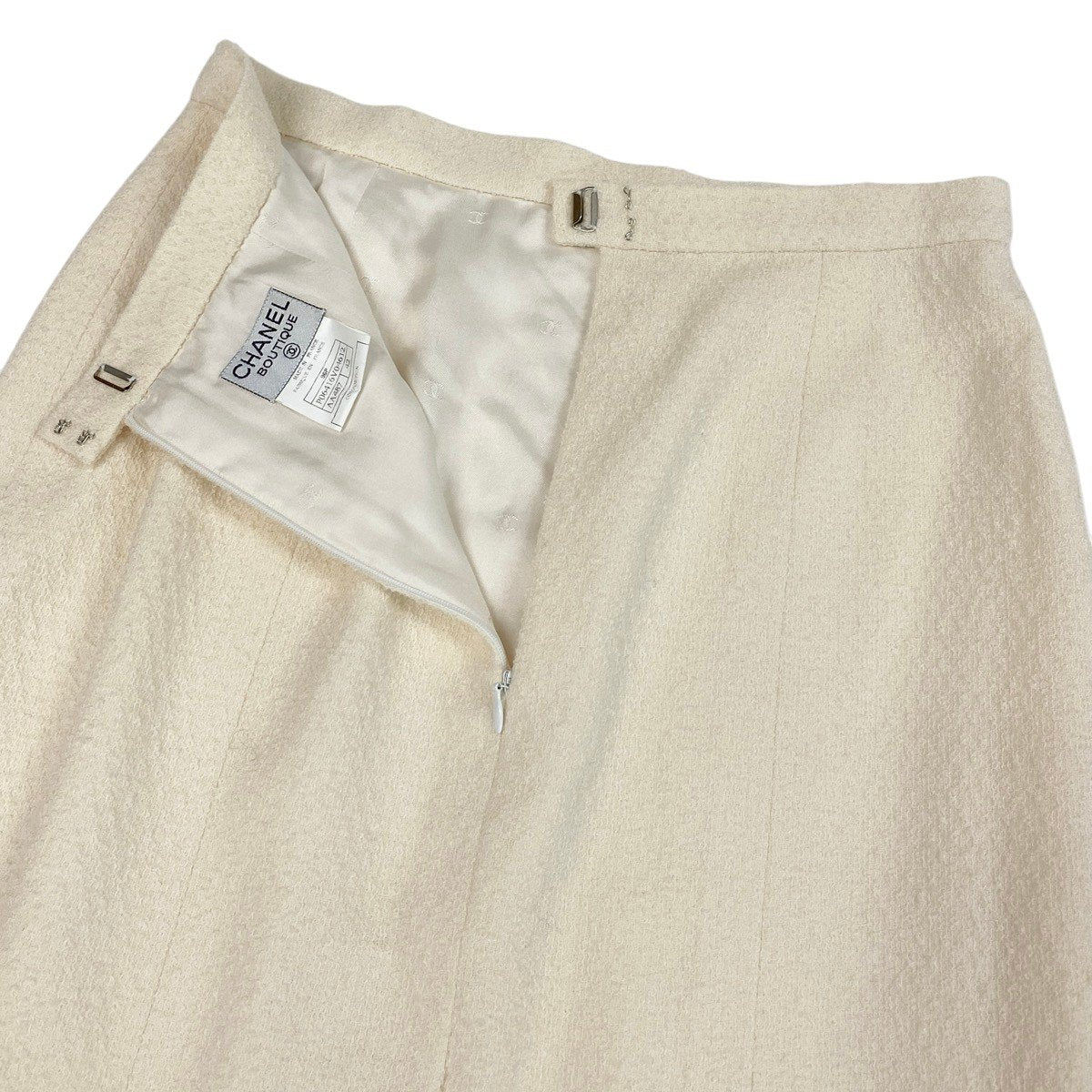 g13 【美品】CHANEL 1996年 ツイードスカート タイトスカート フランス製 P06416 42サイズ アイボリー ウール100％ レディース 女性用k02i