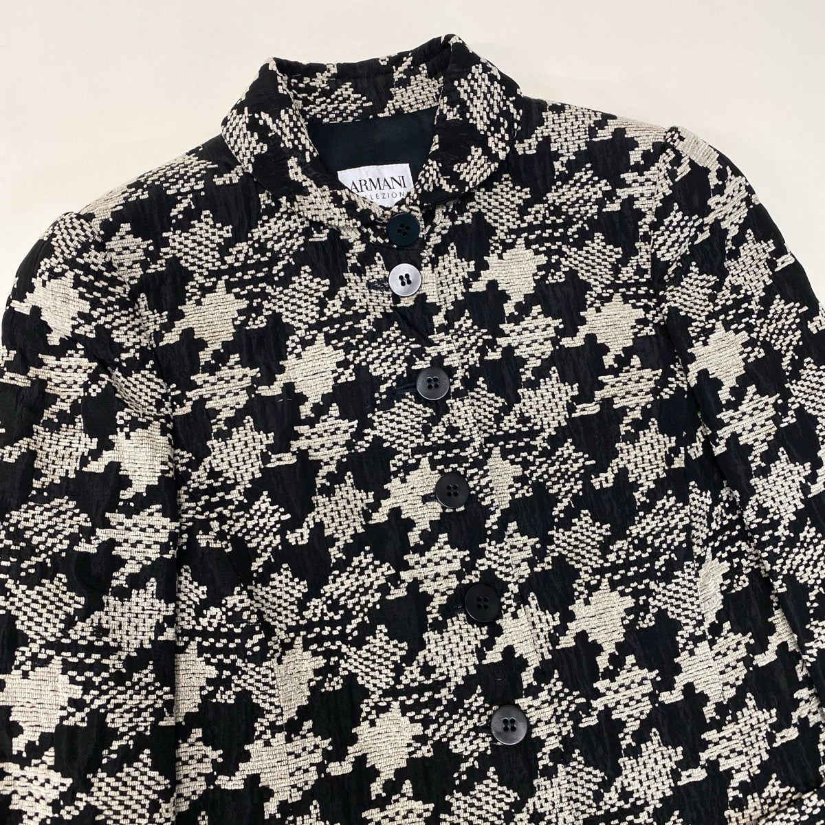 Ef25 ARMANI COLEZIONI ツイードジャケット 千鳥格子柄 アウター 38サイズ ベージュ ブラック レディース 女性用u02t