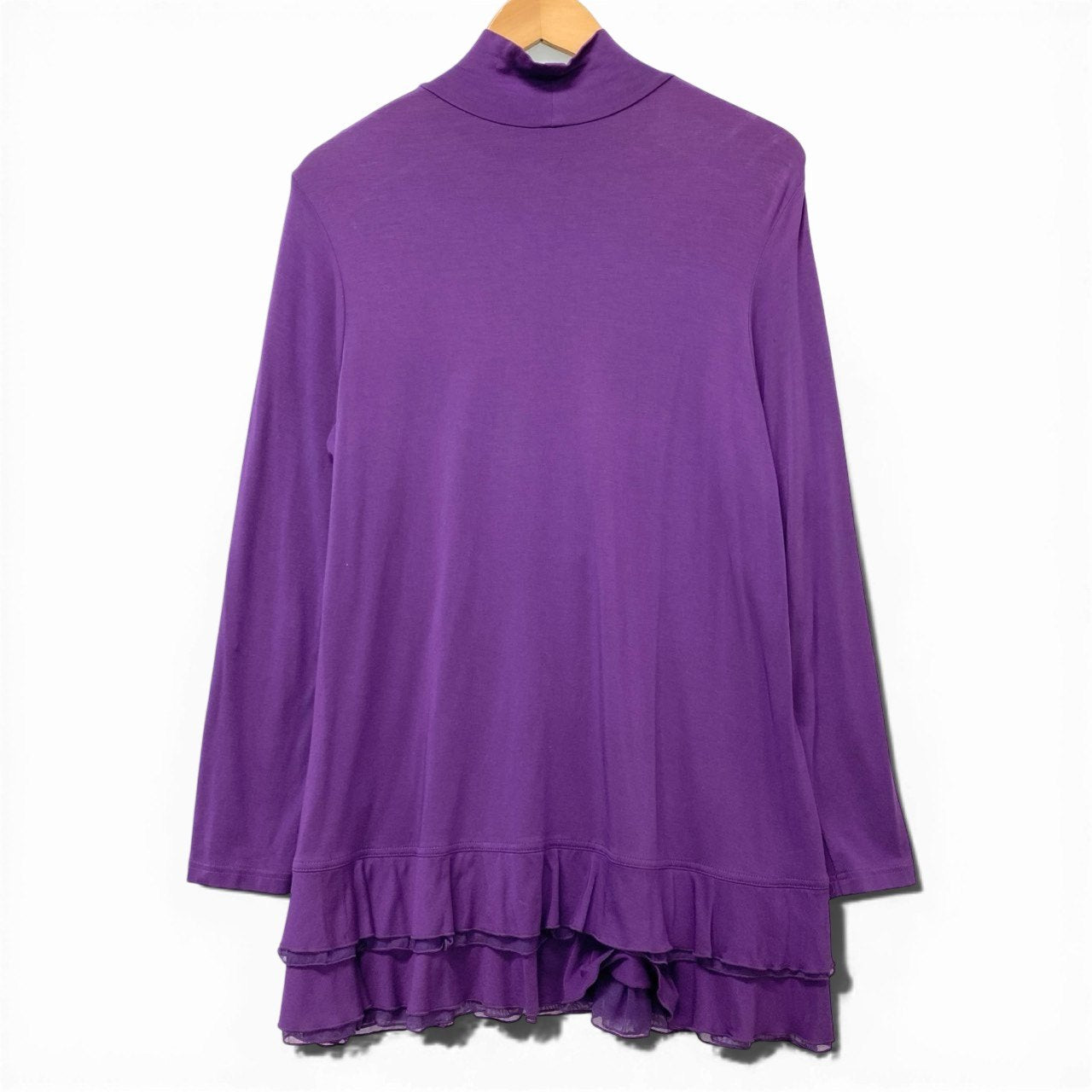 30b18 TOKUKO 1er VOL トクコプルミエヴォル チュニックワンピース 裾フリル ハイネック ロングスリーブ ワンポイント刺繡 レディース 女性用 9 パープルu02t