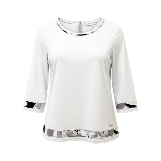 78b26 LEONARD レオナール 七分袖カットソー 美しいプリント ストレッチ 0558097 40サイズ グレー ポリエステル100％ レディース 女性用u02t