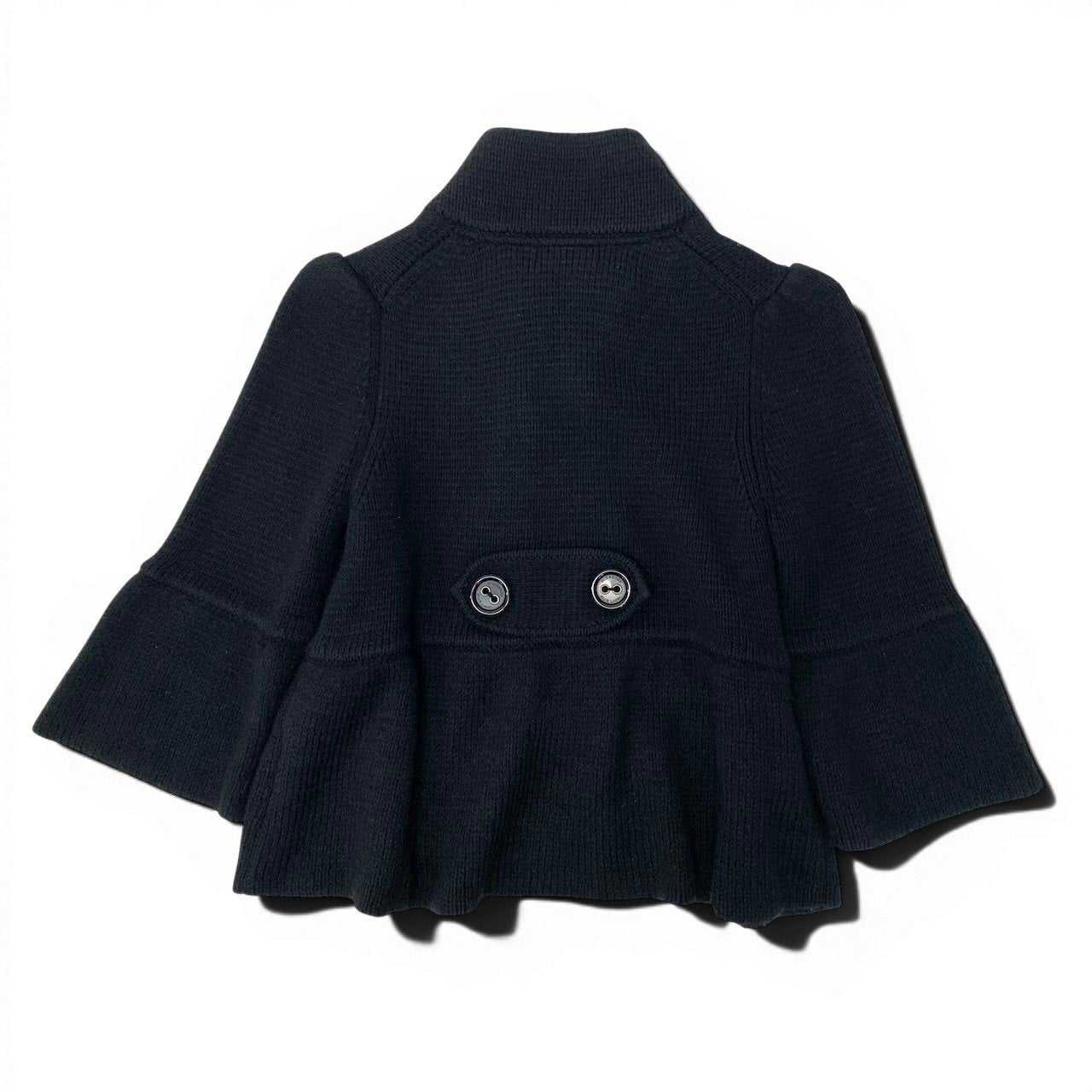 81g4 BURBERRY LONDON BLUE LABEL バーバリーロンドン ブルーレーベル ハイネック ニットジャケット ダブルブレスト ホース刺繡 サイズ38 ブラック レディース 女性用o07t