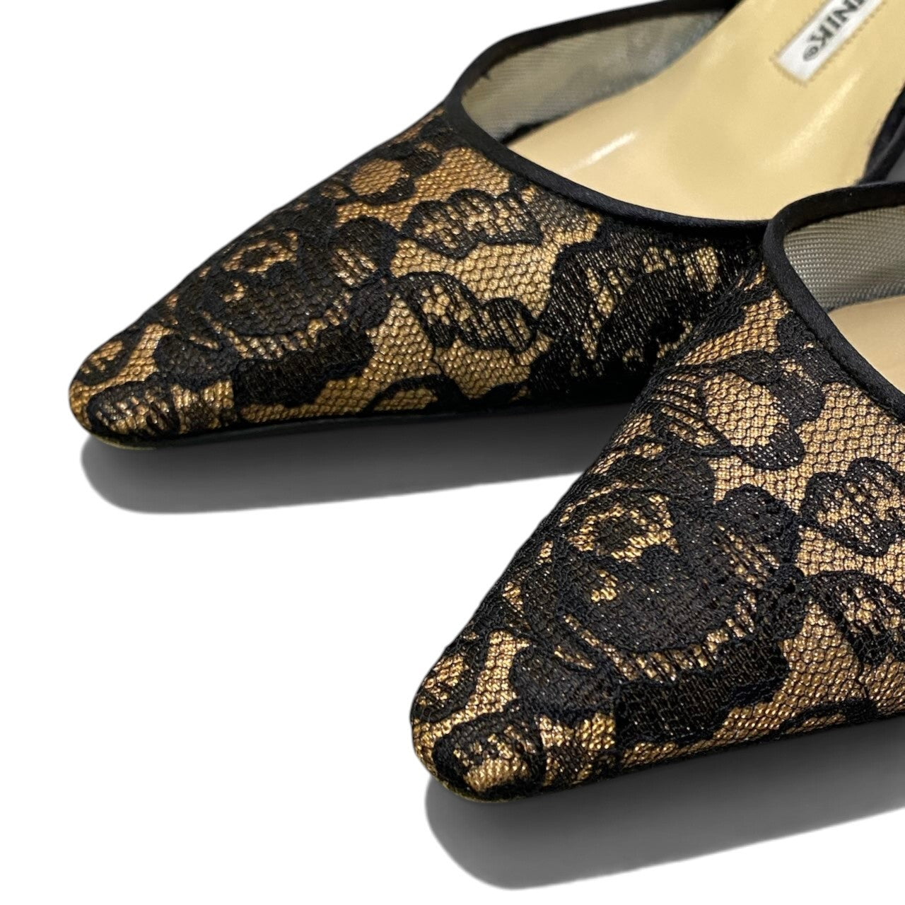 i2 MANOLO BLAHNIK マノロ・ブラニク レース素材 スリングバッグ ミュール サイズ36 1/2 ブラック レディースk02i
