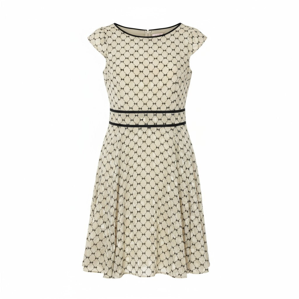 47k5 TOCCA トッカ CHECKER RIBBON チェッカーリボンワンピース ランドリーライン 洗える○ 半袖 総柄 シアー レディース 女性用 OPTOCA0050 2 ベージュ系o07t