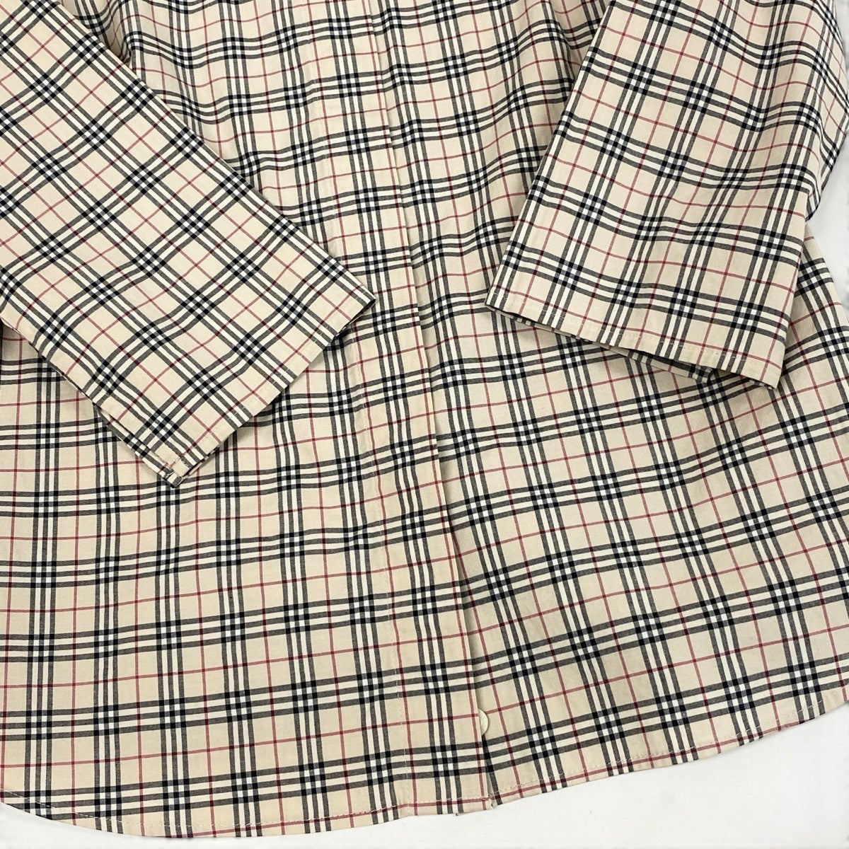 6i14 BURBERRY LONDON コットンシャツ 七分袖 ノバチェック ホースロゴ 38サイズ ベージュ レディース 女性用u02t
