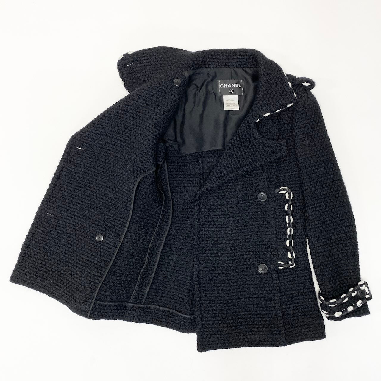 C CHANEL シャネル ビンテージ 1994A ツイードニットピーコート ココマーク P39397V28326 36サイズ ブラック ウール100％ レディース 女性用nu1
