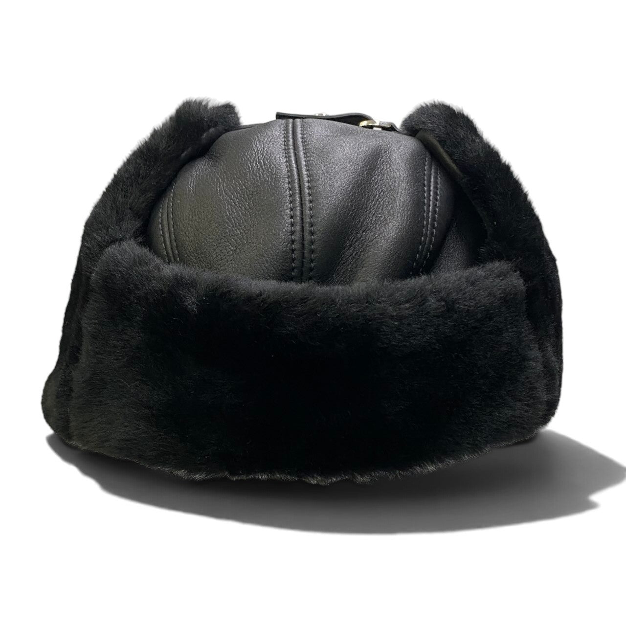 i2 【美品】 PRADA プラダ シアリング ハット ムートンレザー キャップ サイズM ブラック レディース