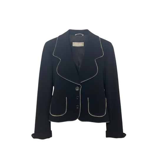 1h28 MaxMara マックスマーラ ステッチデザイン テーラードジャケット サイズ38 ネイビー レディース 女性用u02t