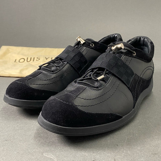 9f7 【美品】 LOUIS VUITTON ルイヴィトン ダミエ レザースニーカー 8 ブラック スウェード leather イタリア製 シューズ