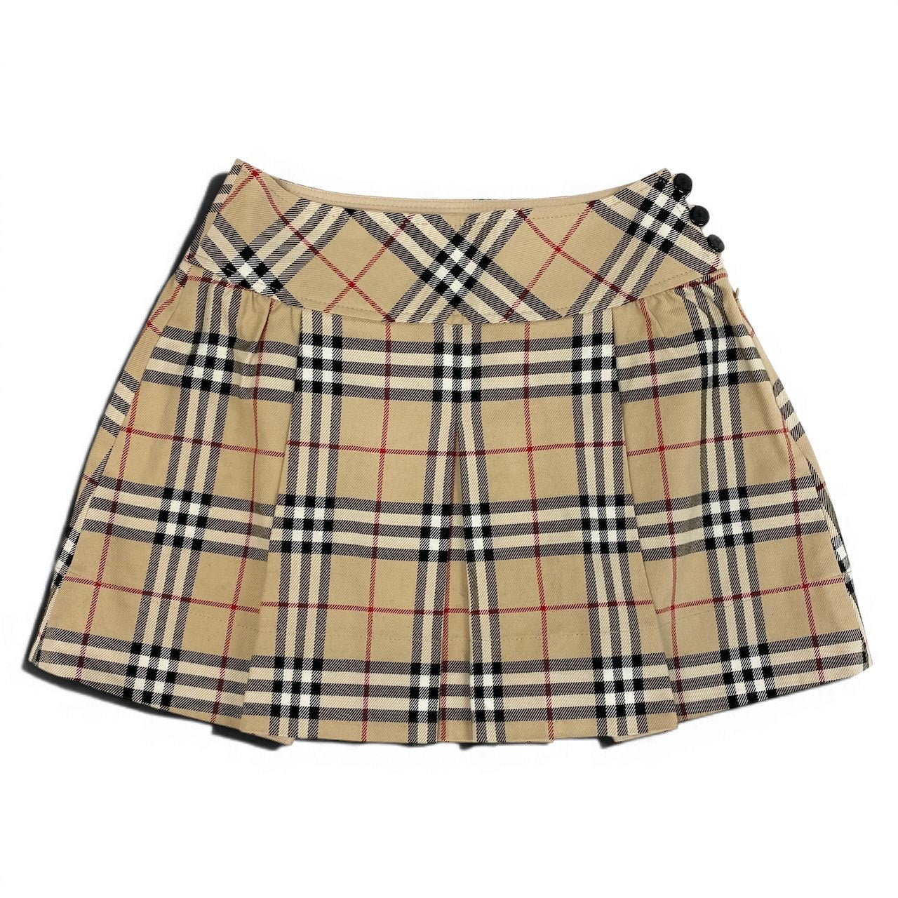 20d18 BURBERRY LONDON BLUE LABEL バーバリーロンドン ブルーレーベル ノバチェック ミニスカート タックスカート ロゴボタン サイズ36 ベージュ レディース 女性用u02t