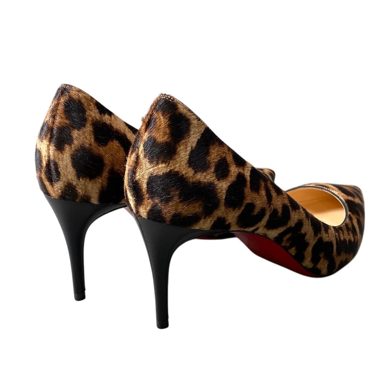 e13 Christian Louboutin クリスチャンルブタン レオパード柄 ハイヒール ポインテッドトゥヒール ハラコ サイズ37 ベージュ系 レディース 女性靴u02t
