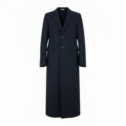 20L2【美品】COMME des GARCONS HOME PLUS コムデギャルソンオムプリュス ピンストライプ ロングジャケット 13SS ジャケットコート アウター PK-J026-051-2-1 XSサイズ ネイビー メンズo07t