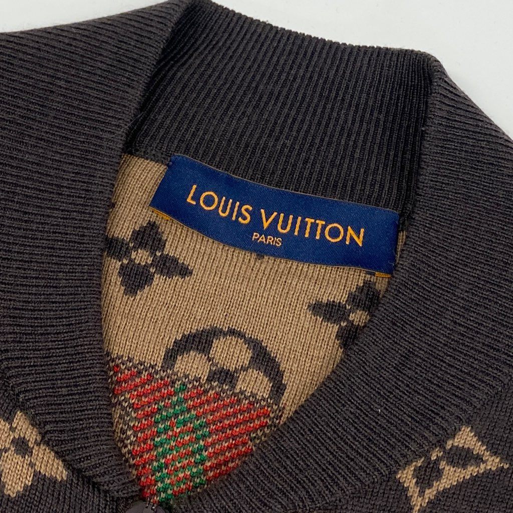 1l8 イタリア製 LOUIS VUITTON ルイヴィトン NBAモノグラム グラフィックジップアップニットブルゾン ジャケット RM212M ZLL HLN11W サイズS ブラウン ウール100％ メンズ 秋冬