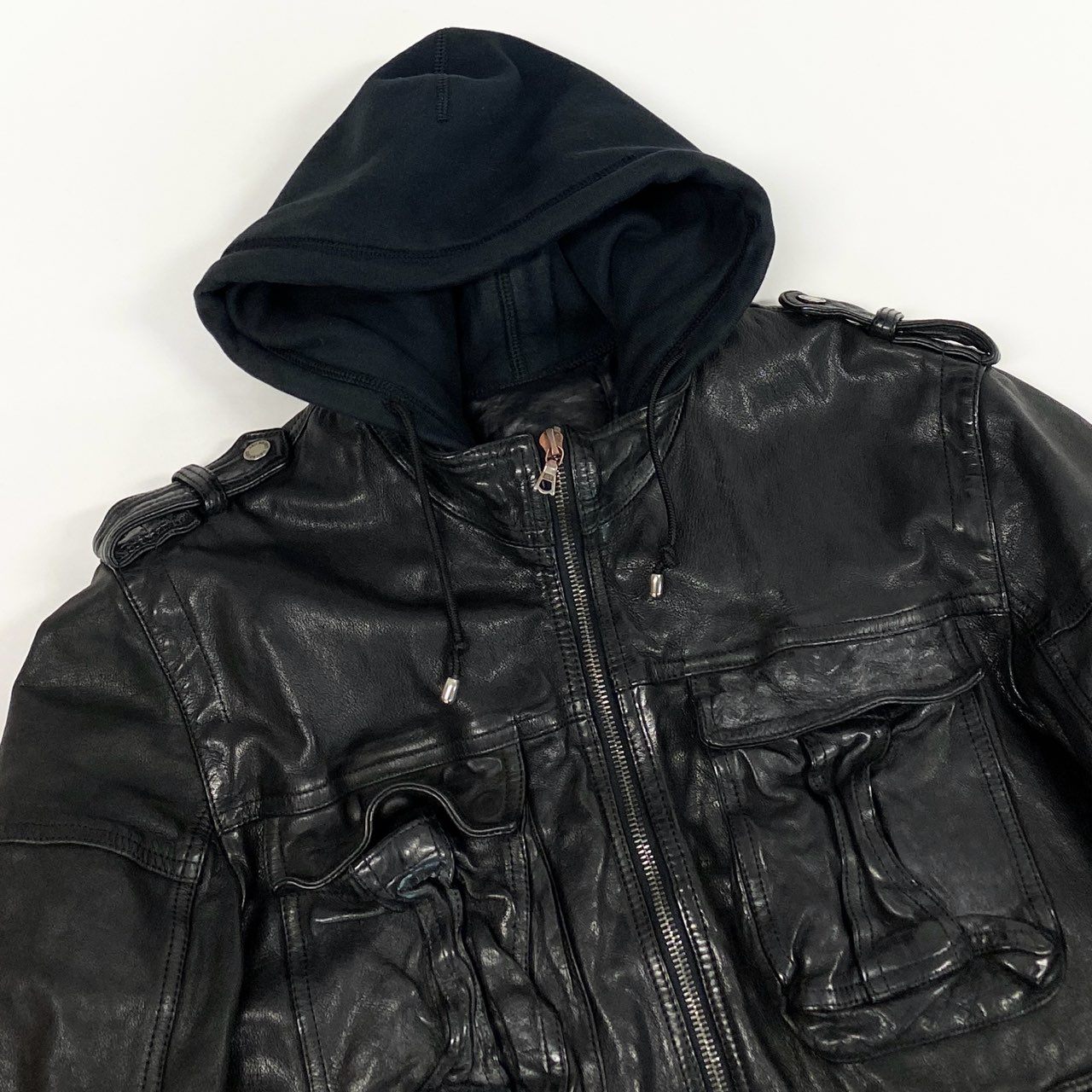 61b9 Neil Barrett ニールバレット バッファローレザー レザージャケット マルチポケット ライナー取り外し可 M ブラック バッファローレザー メンズ アーカイブk02i