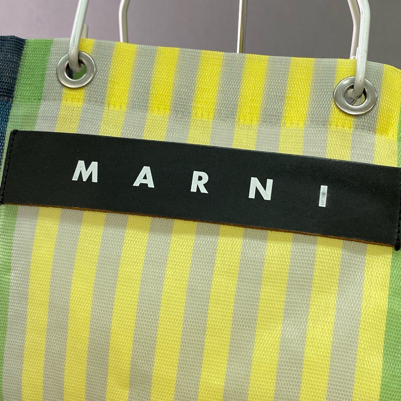 Bj28 MARNI マルニ フラワーカフェ ストライプ メッシュトートバッグ マルチカラー MARKET STRIPE マーケット ストライプ