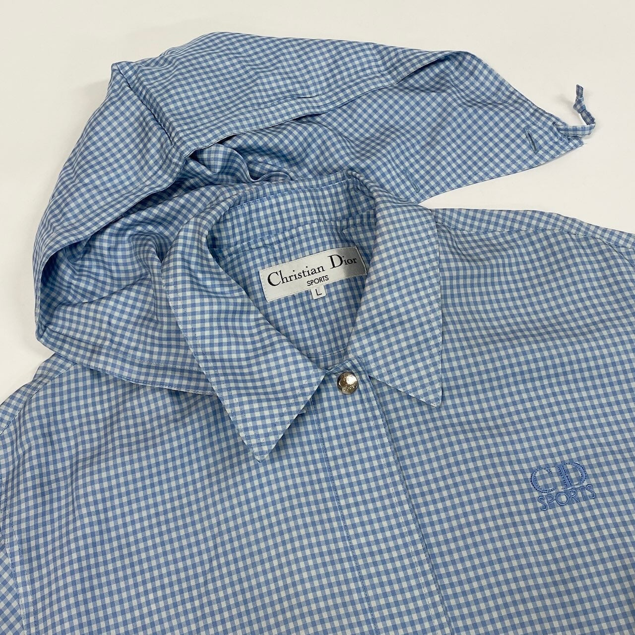 Ic27 Christian Dior クリスチャンディオール フーディージャケット ギンガムチェック フード取り外し可 CDロゴ刺繍 Lサイズ ホワイト ブルー 画像参照 レディース 女性用u02t