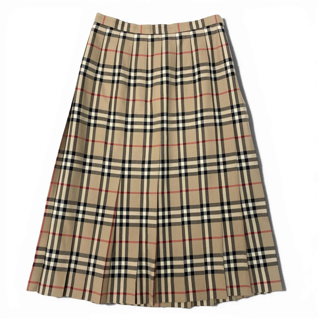 53b22 Vintage Burberrys バーバリーズ ヴィンテージ ノバチェック フレアスカート タックプリーツ 11 ベージュ系 ウール レディースu02t