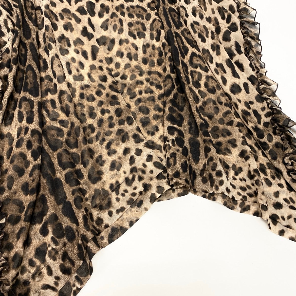 Ef25 DOLCE&GABBANA チュニックブラウス ポンチョ フリル ヒョウ柄 イタリア製 ベージュ ブラウン レディース 女性用u02t