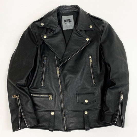 83i29 《美品》BOLINI ボリーニ ダブルライダースジャケット レザージャケット 牛革 ジャケット アウター TCB0423 46サイズ ブラック メンズo07t