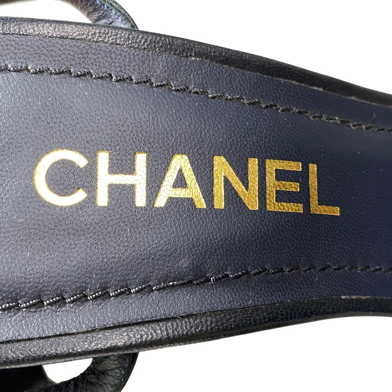 g7【美品】CHANEL ココマーク ストラップサンダル イタリア製 38サイズ ネイビー レザー レディース 女性用k02i