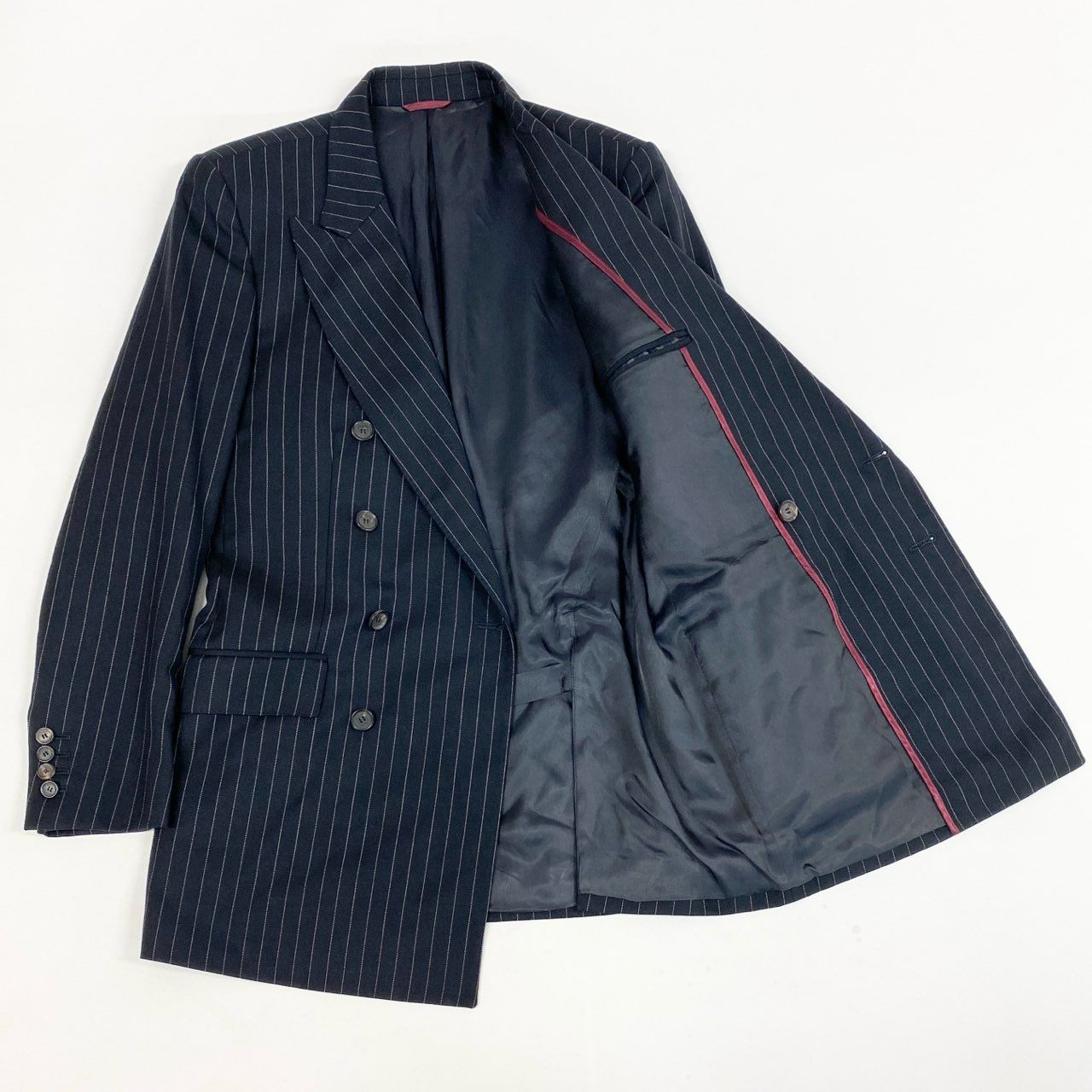 68L11 BURBERRY バーバリー イタリア製 コレクションライン ダブルブレスト テーラードジャケット 8ボタン 48 ブラック ピンストライプ ウール メンズ 男性用u02t