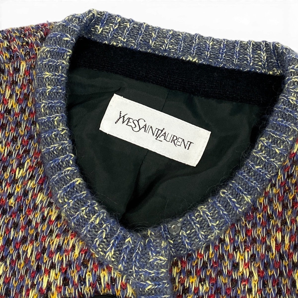 Eg10 YVES SAINT LAURENT イヴサンローラン ロングニットコート ミックスニット モヘア混 サイズM マルチカラー レディースo07t