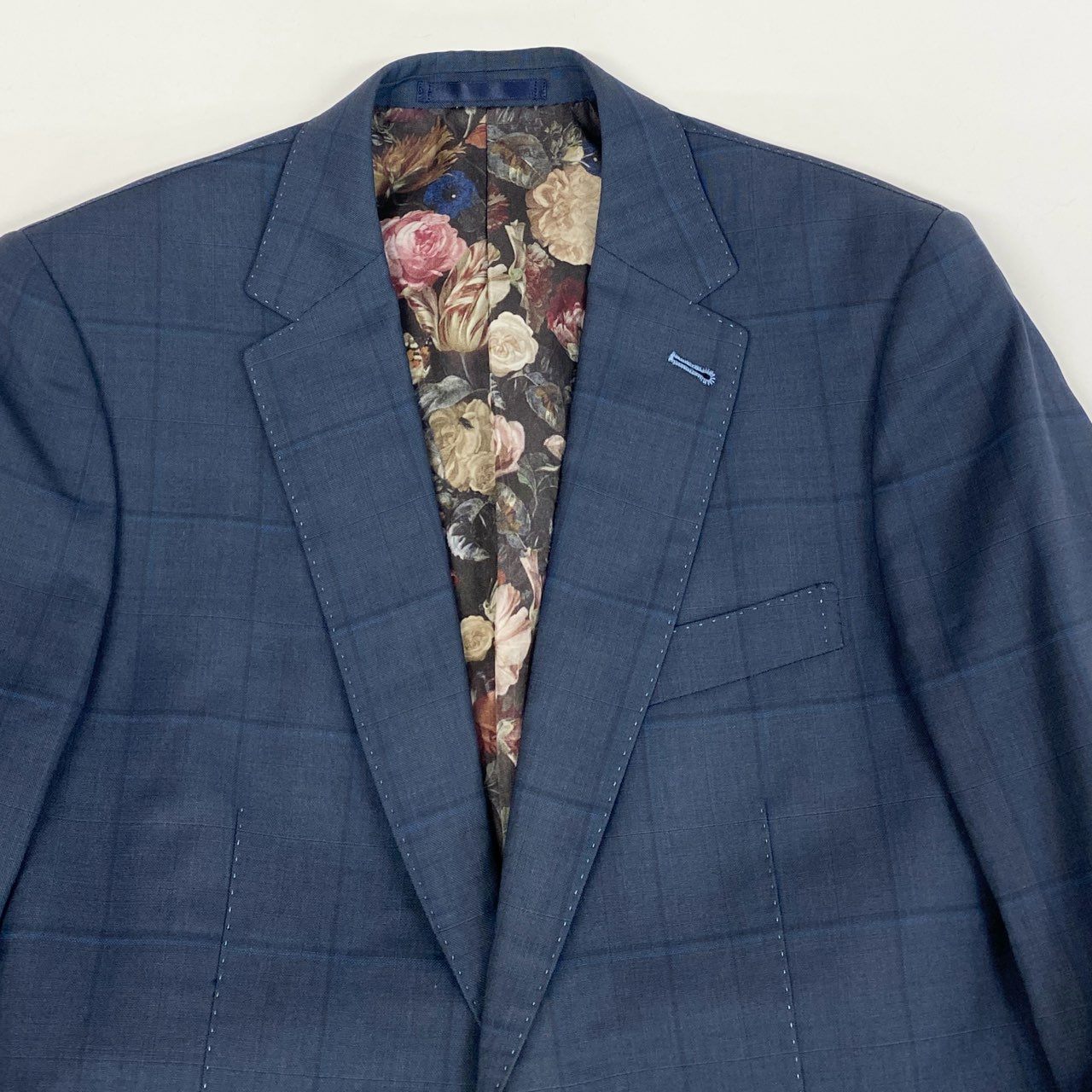 33i25 Paul Smith ポールスミス イタリア製生地 裏地花柄 シングルスーツ セットアップ M ブルー チェック ウール メンズk02i