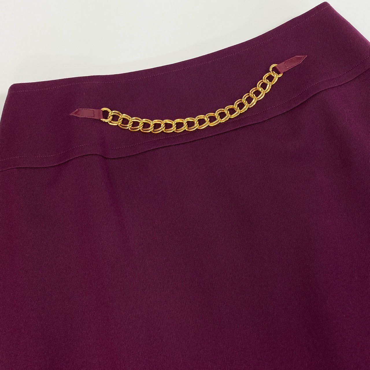 28b20 Vintage  CELINE セリーヌ ゴールドチェーン タイトスカート 膝丈 46 パープル ウール フランス製 大きいサイズu02t