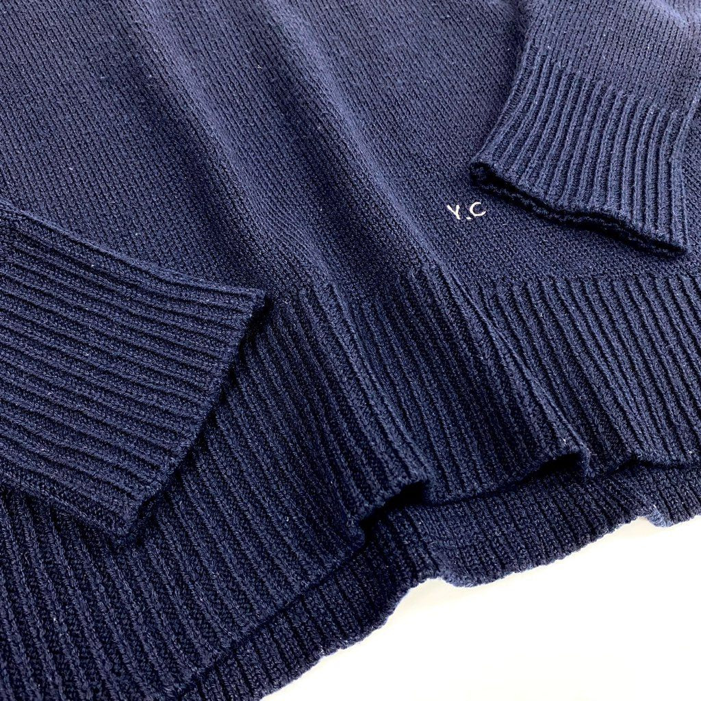 69L17 YOKO CHAN ヨーコチャン エンブロイダリープルオーバー リラックスフィット ニットセーター YCN-521-081 36サイズ ネイビー ウール100％ レディースu02t