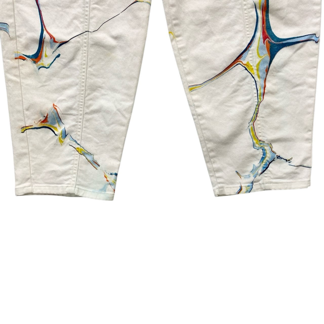 87c6 STELLA McCARTENEY ステラマッカートニー マーブルペイント ワイド テーパード デニムパンツ ハイウエスト 26 ホワイト レディースk02i