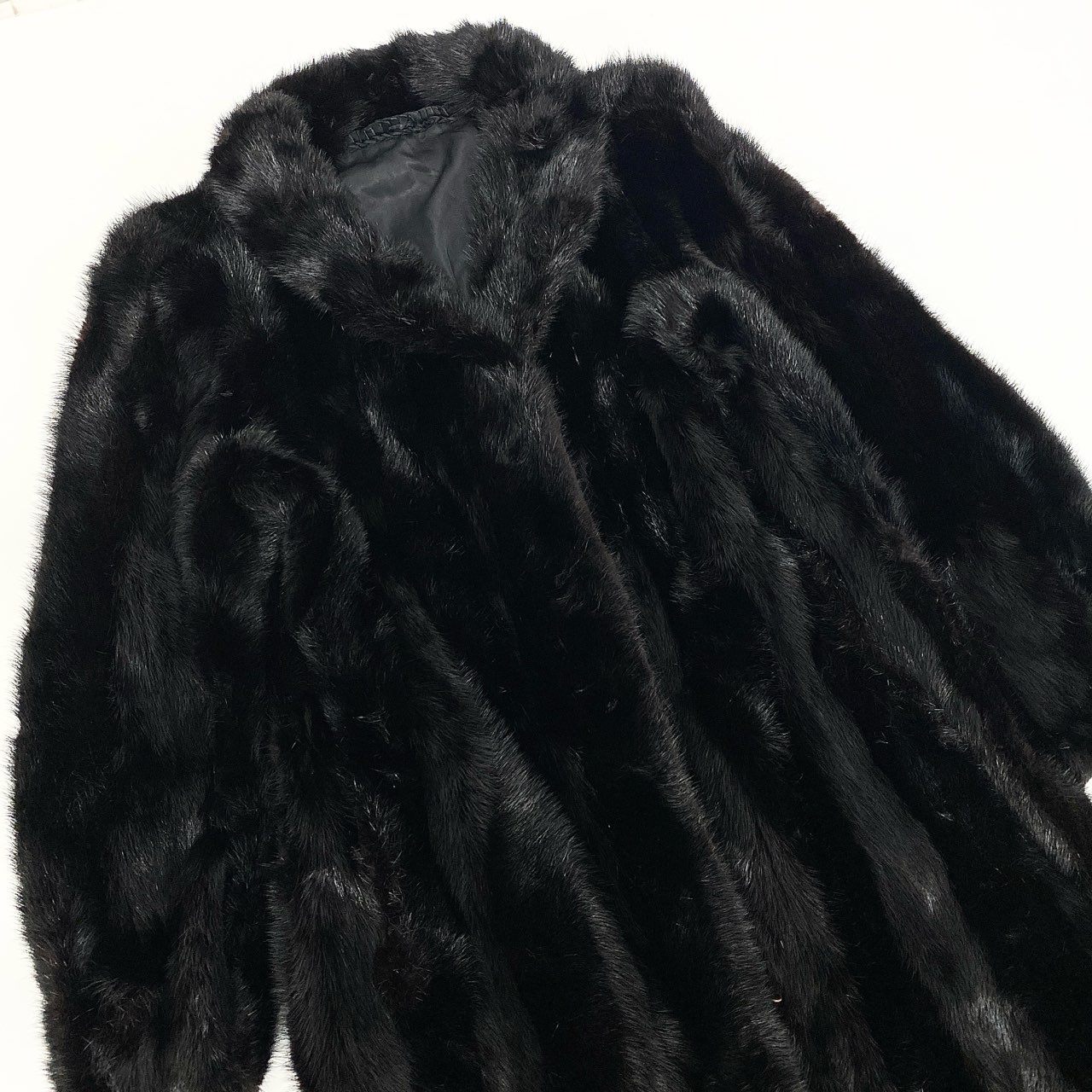 32k28 ダークミンク ストライプ柄 着丈110cm 超ロングコート サイズ9号 ブラック 本毛皮 MINK FUR リアルファーt18r