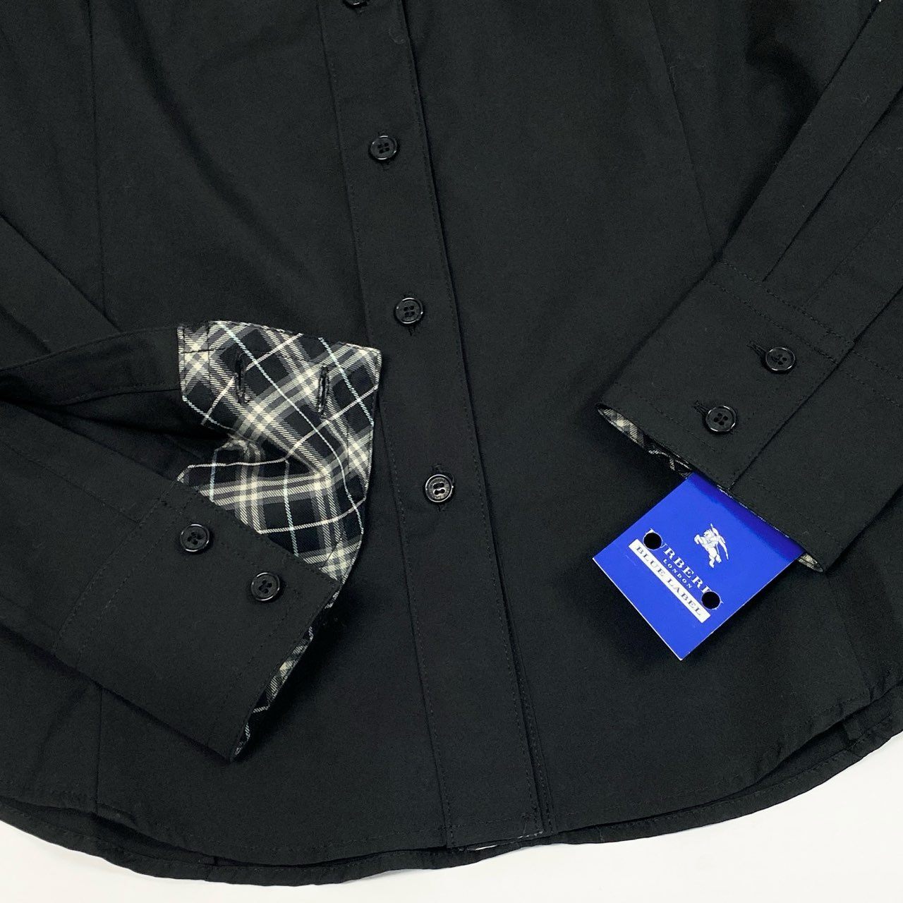 Ib26 《タグ付き》 BURBERRY  BLUE LABEL バーバリーブルーレーベル ホースロゴ刺繍 長袖ブラウス シャツ 38 ブラック コットン レディースu02t