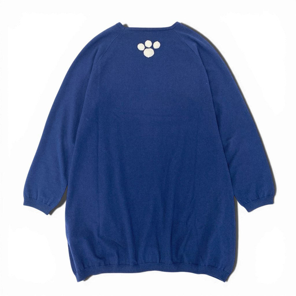 5a12 TOKUKO 1er VOL トクコプルミエヴォル チュニックワンピース ロングスリーブ ニットワンピース 猫刺繍 レディース 女性用 サイズ9 ブルー ライトブルーu02t