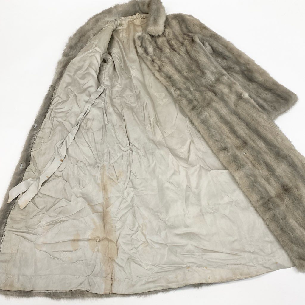 71L15 サファイアミンク 丈110cm 超ロングコート サイズ11号 シルバーグレー 本毛皮 MINK FUR ポケット有t18r