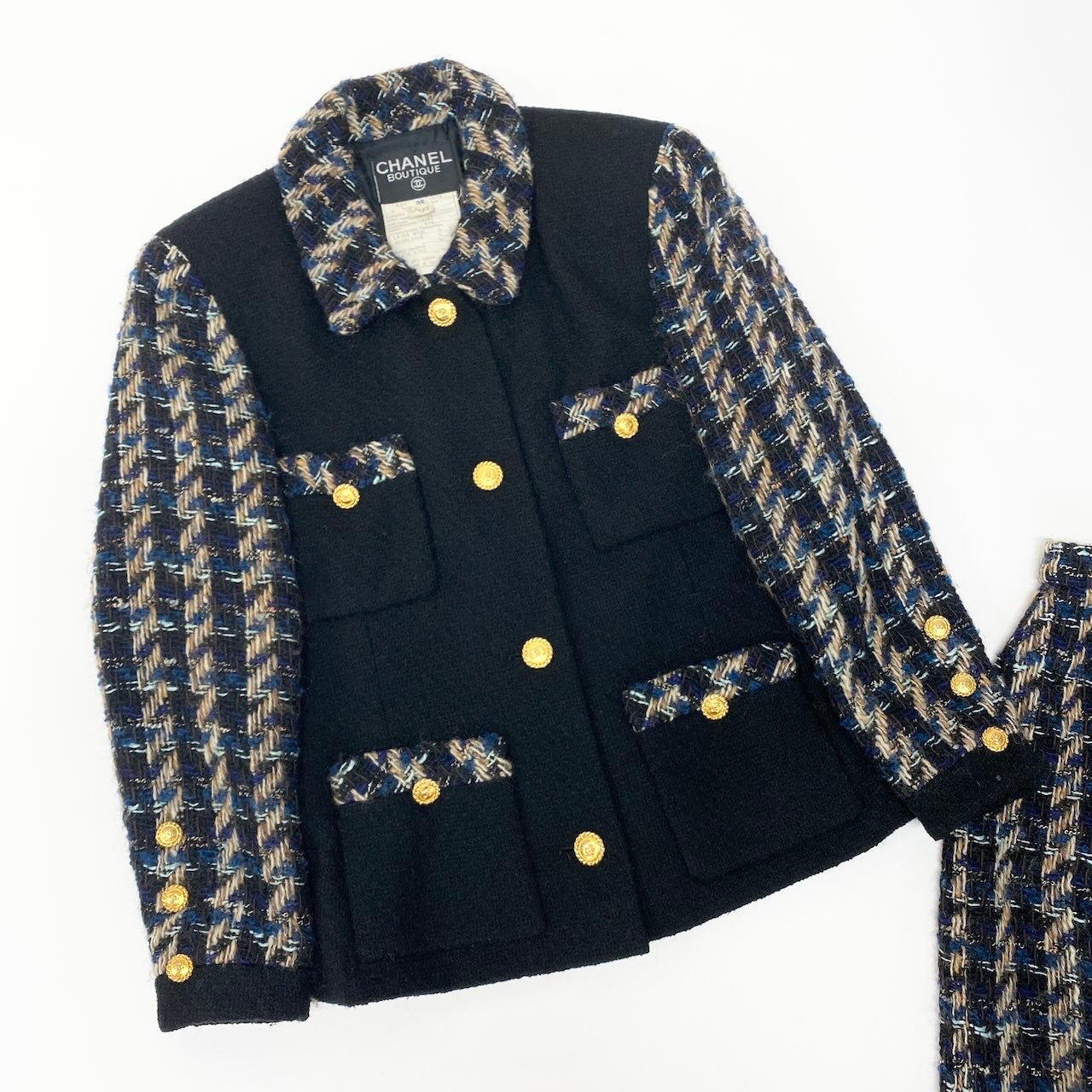 C CHANEL シャネル ヴィンテージ 90S ツイードスカートセットアップ ジャケット スカート ココマーク 金ボタン 20662 36サイズ ブラック レディース 女性用nu1