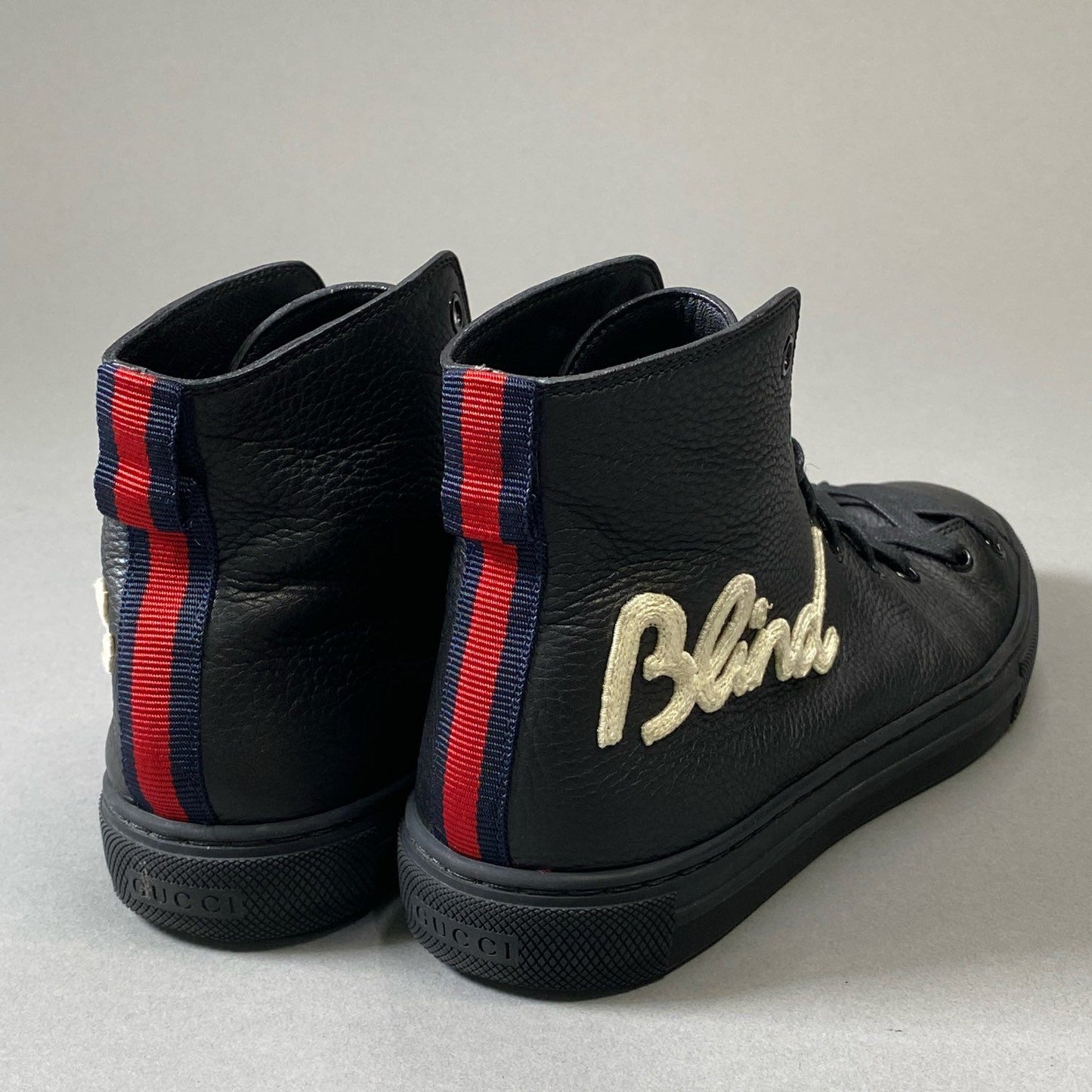 3i30 《美品》 GUCCI グッチ Blind for LOVE シュリーライン タイガーヘッド ハイカットスニーカー シューズ 449992 5サイズ ブラック カーフレザー メンズt18r