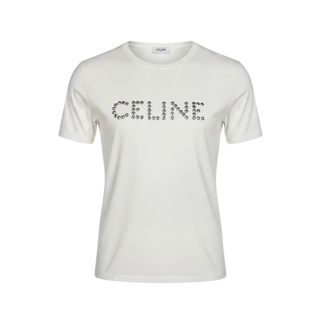 g19 CELINE セリーヌ スタッズロゴ ルーズフィット 半袖Tシャツ 2X50C671Q サイズL ホワイト コットン100％ メンズu02t