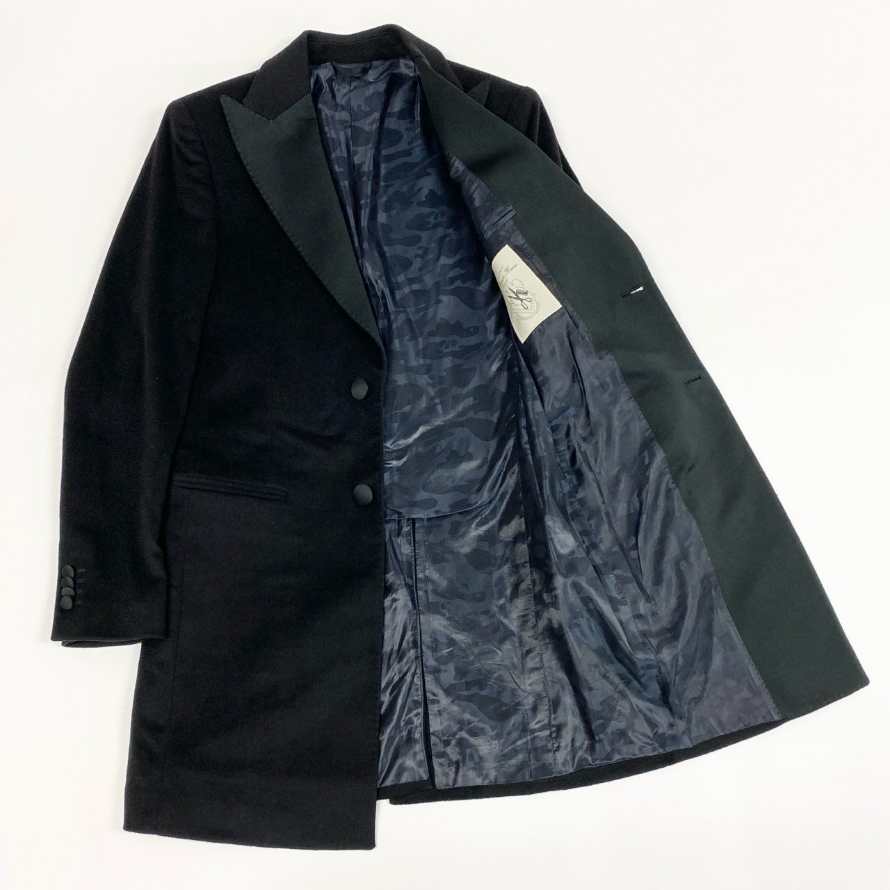 37L23 【美品】ALBERTO BRESCI アルベルト ブレーシ チェスターコート ロングコート LUIGUI BIANCHI MANTOVA カシミヤ混 イタリア製 7033 44R ブラック メンズo07t