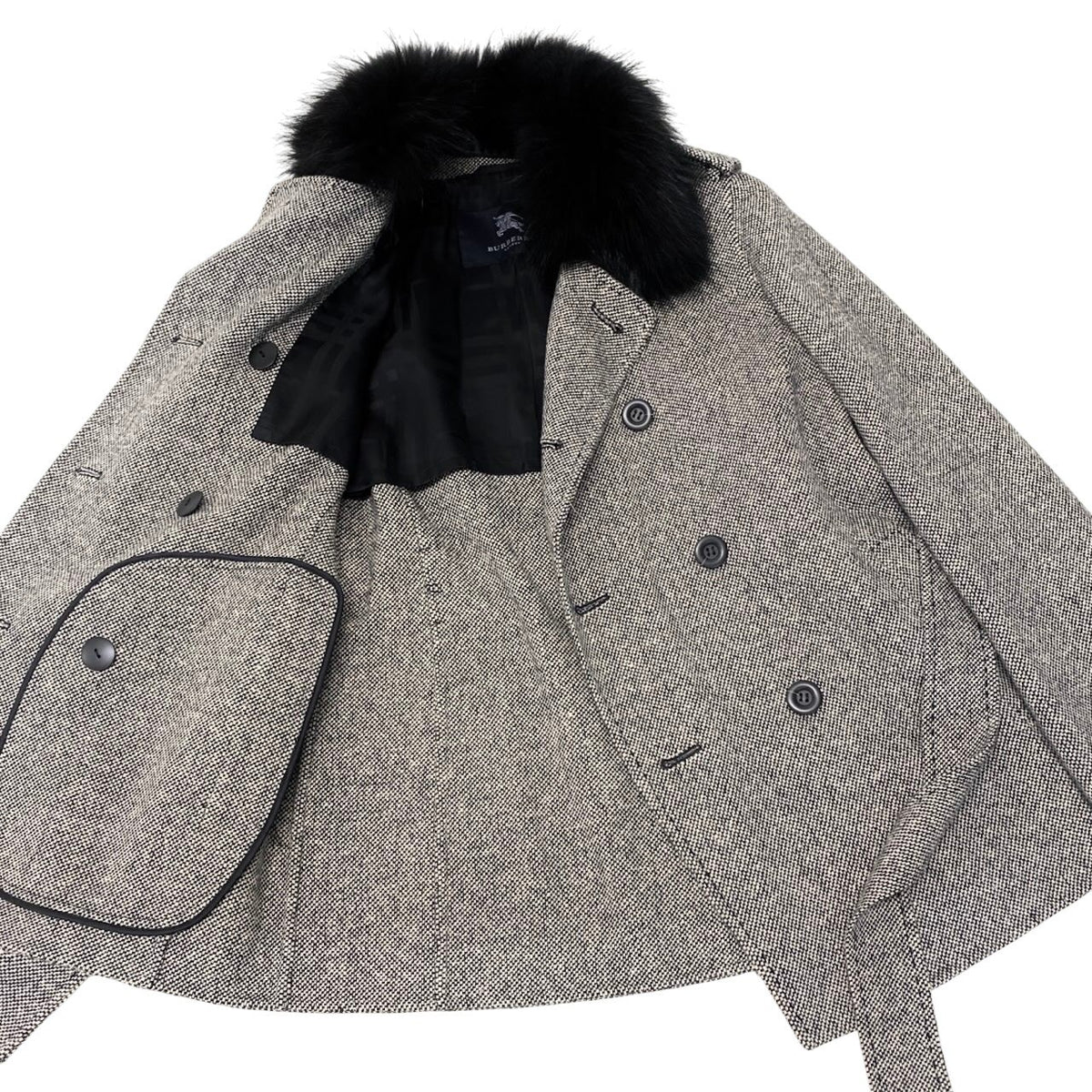 32i28 BURBERRY LONDON バーバリーロンドン ダブルブレスト ショートコート ツイードコートジャケット 9サイズ アイボリー ブラック レディース 女性用u02t