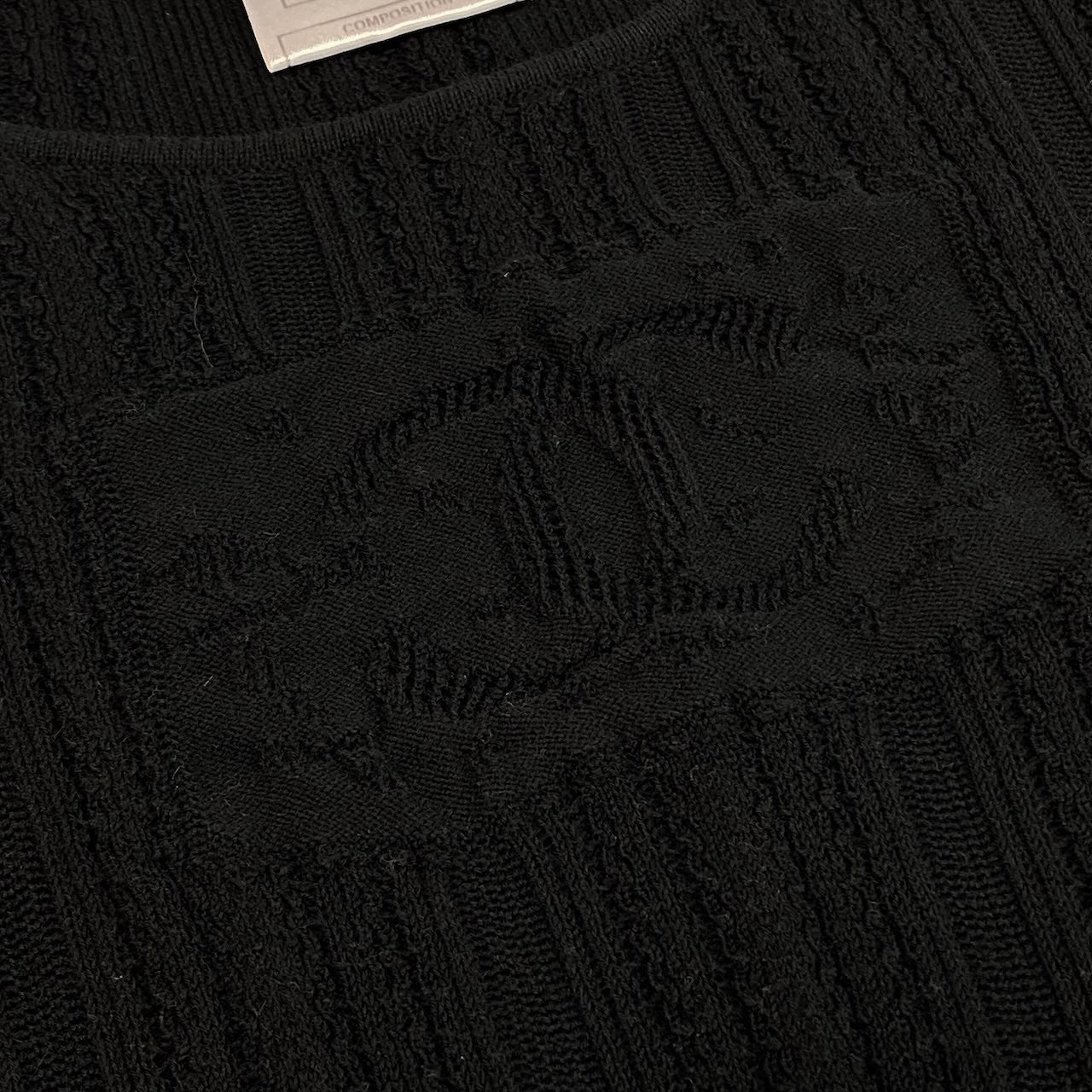 c24 CHANEL シャネル 2004 ココマーク 半袖ニット トップス P23107 サイズ38 ブラック コットン レディースu02t