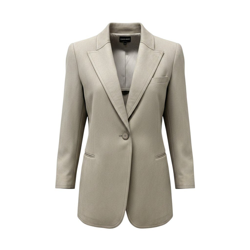 17f18 GIORGIO ARMANI ジョルジオアルマーニ スウェードレザー テーラードジャケット シングル サイズ42 ライトグレー  レディース 女性用u02t
