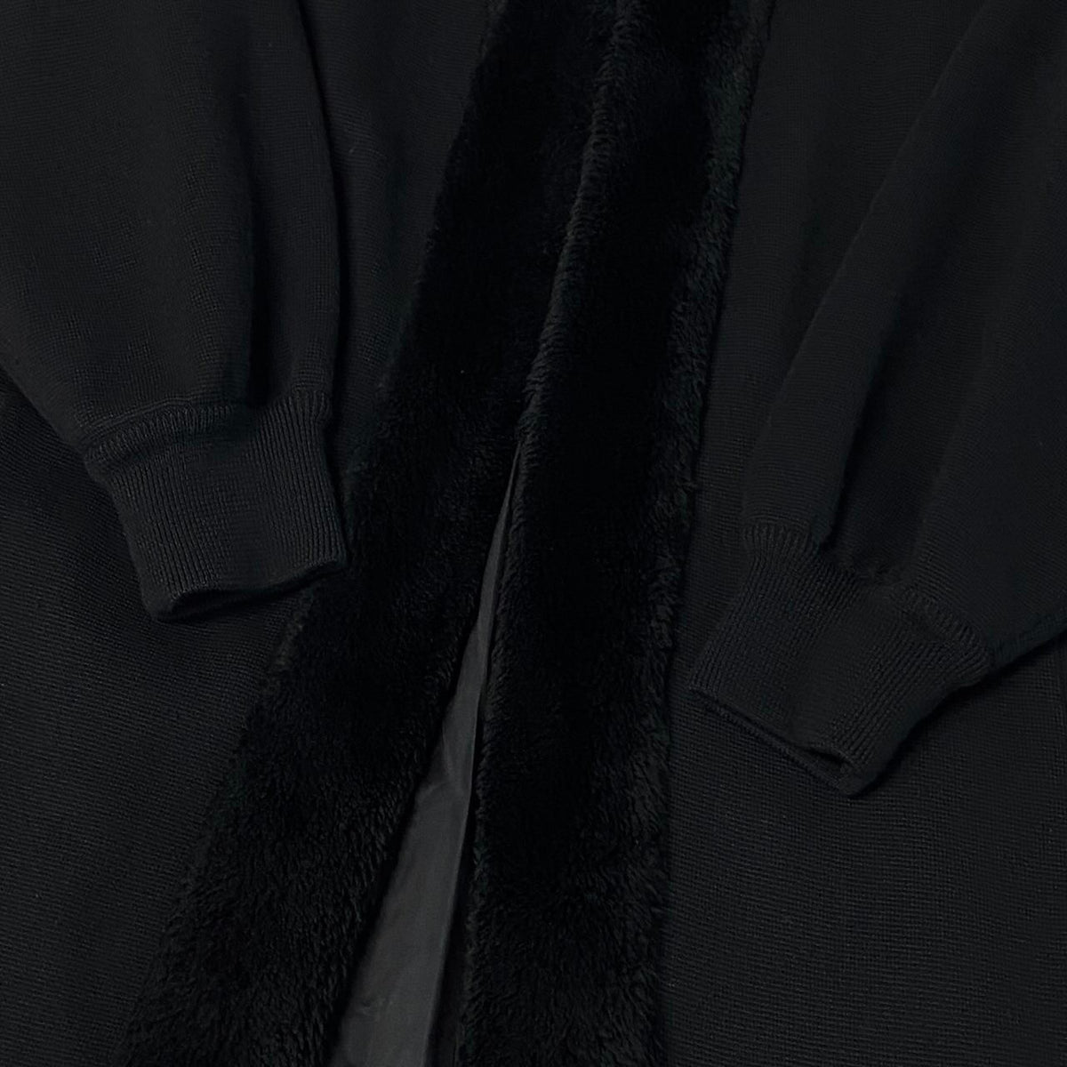 j29 YVESSAINTLAURENT ウールフーディーコート ボアデザイン アウター Mサイズ ブラック ウール100％ レディース 女性用u02t