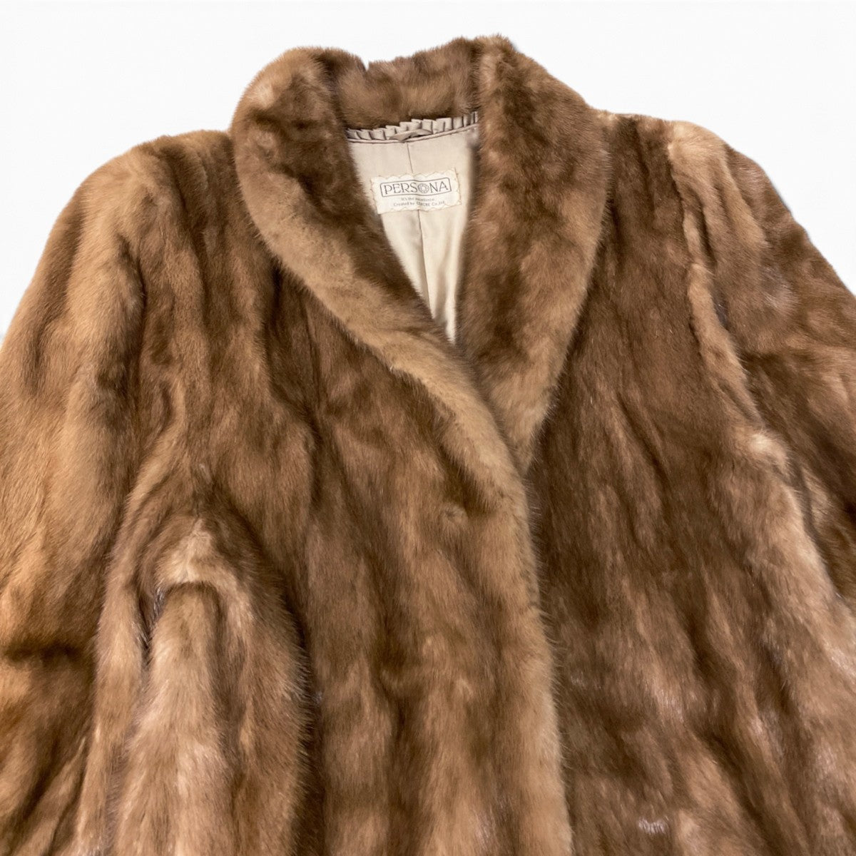 75i16 PERSONA パステルミンク ファーコート サイズ9 茶系 本毛皮 Pastel Mink Fur Coat 裏地刺繍t18r