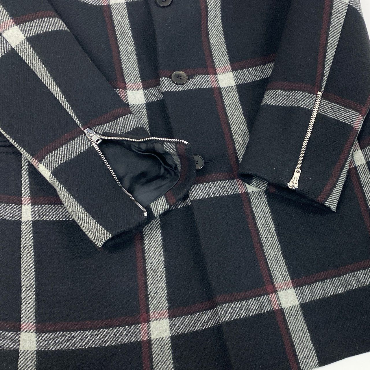 5L17 McQ Alexander McQueen マックキュー アレキサンダーマックイーン チェック柄 チェスターコート アウター COQN-LA-2007 46 ブラック ウール メンズo07t